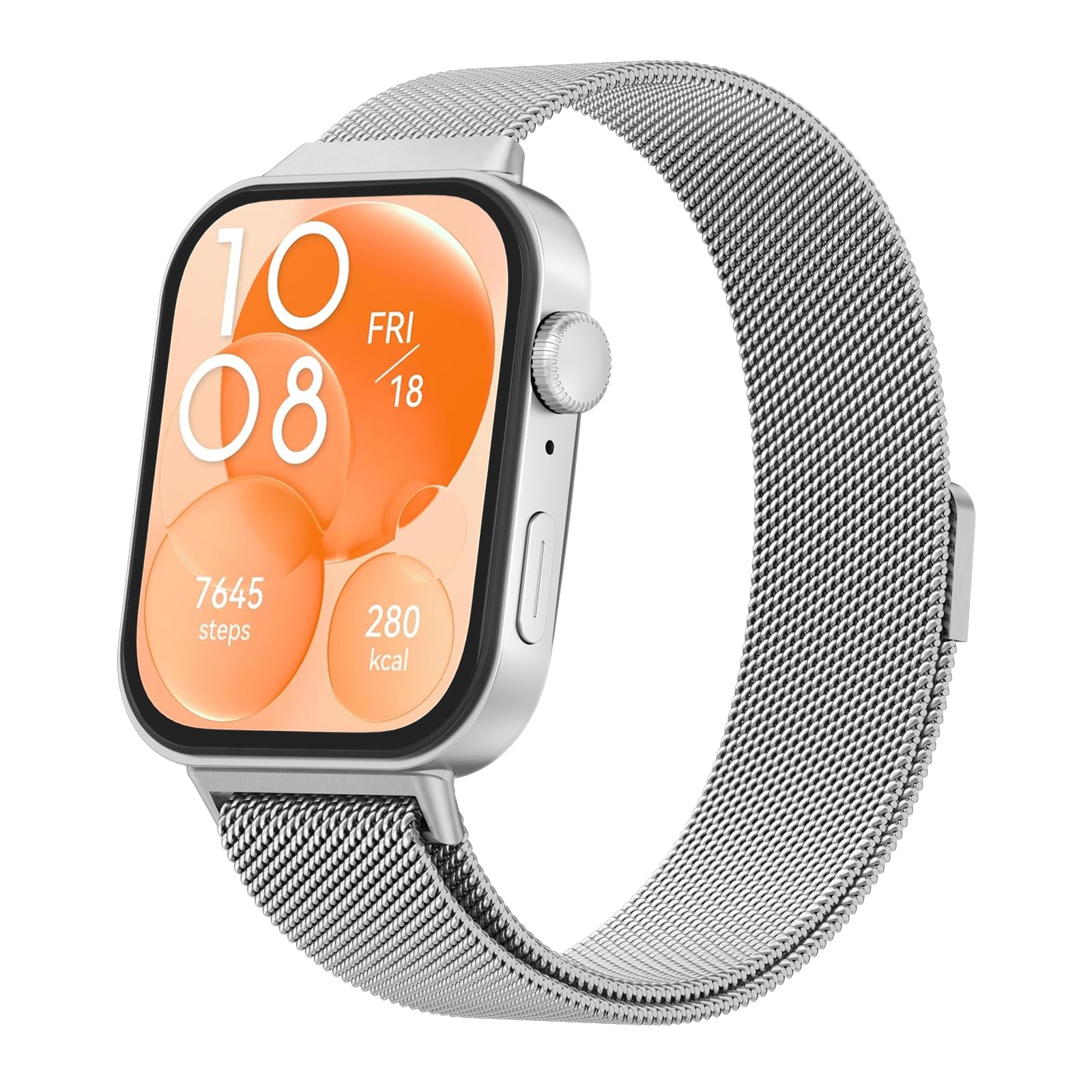 Metal Strap for Huawei Watch Fit 3, Stainless Steel Bracelet Replacement Band with Enhanced Magnet (Silver)