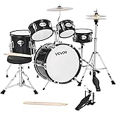 VEVOR Kids Drum Set, 5-Piece 14 in Junior Drum Sets, Beginner Drums Set with Adjustable Throne, Cymbal &amp; Two Pairs of Drumsticks, Musical Learning Drums Instruments Kit, for Children Ages 6-13(Black)