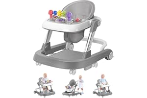 QIZHI-BEAR Baby Walker with Wheels, 2-in-1 Activity Walker Learning-Seated, Walk-Behind, Removable Play Tray, Adjustable Height & Speed, Foldable Baby Walker for Boys and Girls from 6-18 Months with Footrest…