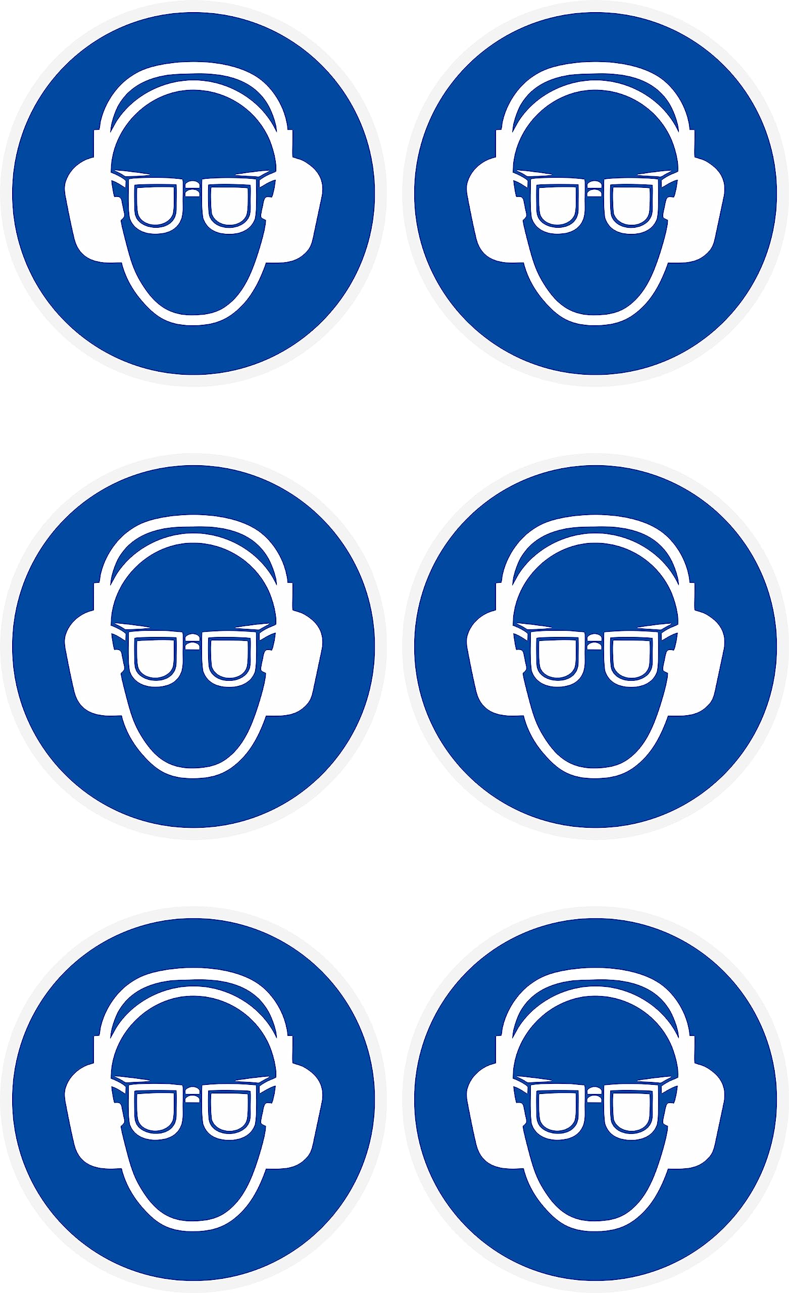 Daged MT-024 Use Hearing Protection M003 DIN EN ISO 7010 Sticker Diameter 4 cm Mandatory Sign Safety Sign Sticker Pack of 6