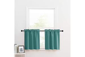 NICETOWN Kitchen Curtains for Small Windows - Blackout Thermal Insulated Functional Rod Pocket Top Home Christmas Decor Curtain Tiers for Basement/Loft/Dorm, Set of 2, 29 by 24 inches, Sea Teal