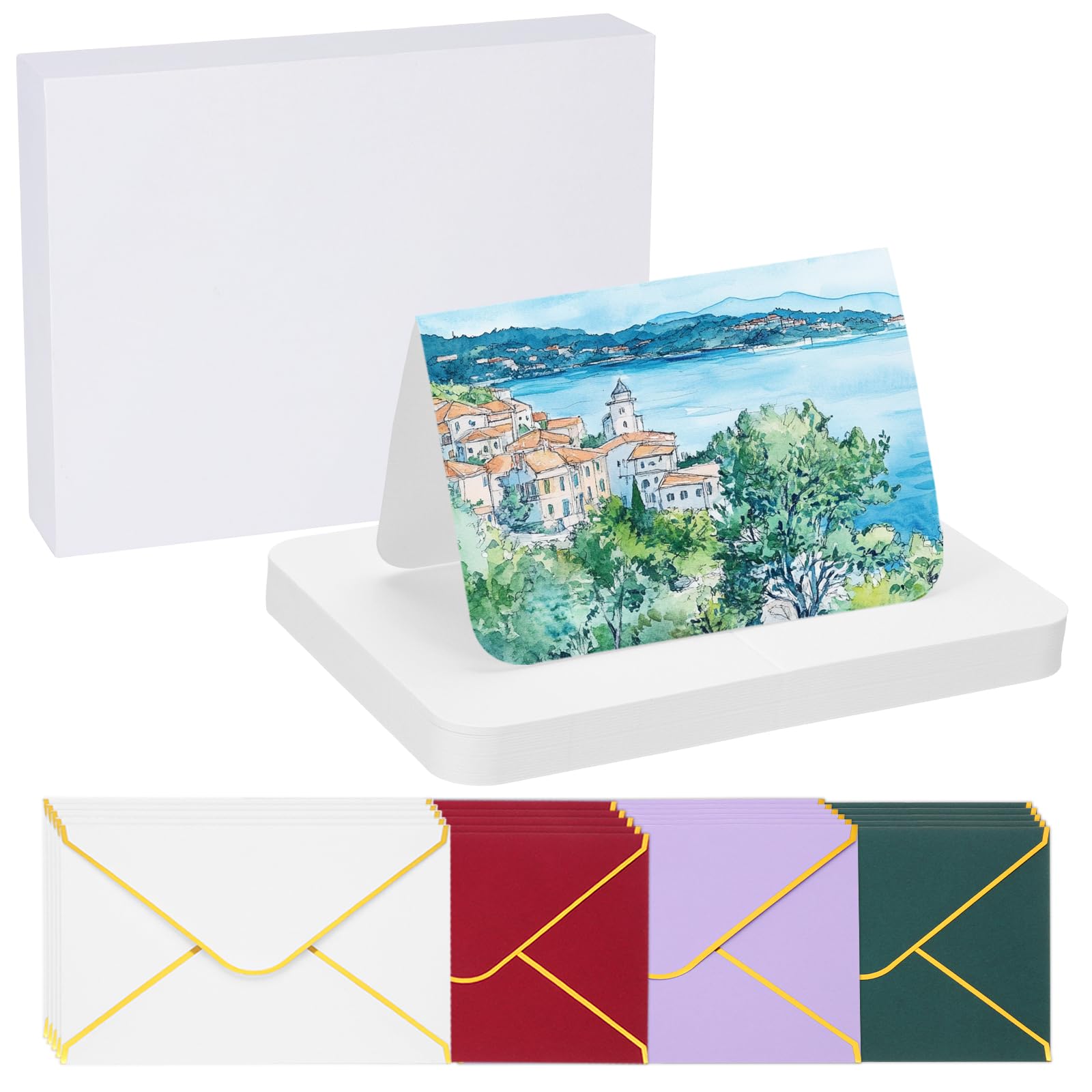 PATIKIL 20 Sets Pure Cotton Watercolor Cards 140lb/300 GSM Postcards Rounded Corners with Multicolor Envelopes for Art Painting Creative Thank Notes, 4x6 Inch Foldable Size(White Box)