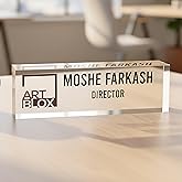Artblox - Office Desk Name Plate Personalized | Custom Name Plates for Desks with Your Logo On Clear Acrylic Glass - (8" x 2.5")