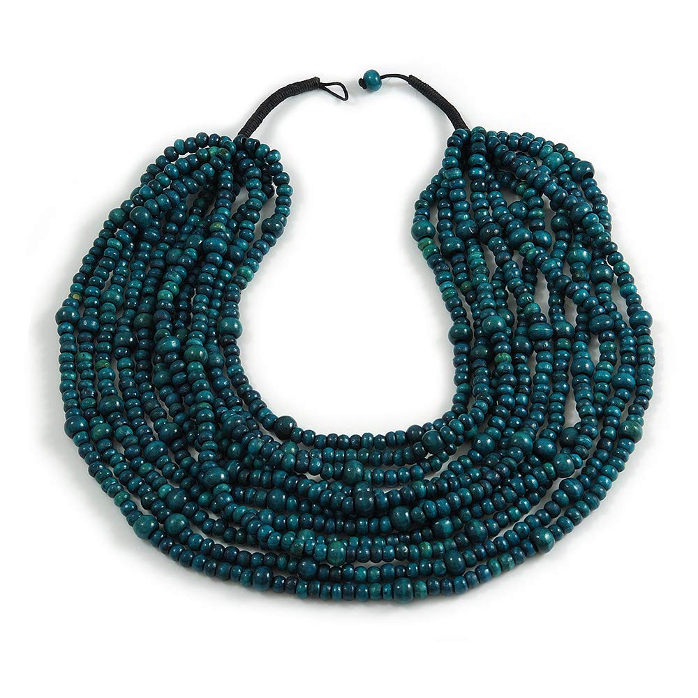 Avalaya Statement Multistrand Layered Bib Style Wood Bead Necklace In Teal - 50cm Shortest/ 70cm Longest Strand