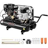 VEVOR 9 Gallon Twin-Tank Gas Powered Air Compressor, 6.5HP 9CFM Gas Driven Air Compressor Tank on Wheels, Max 115PSI Piston P