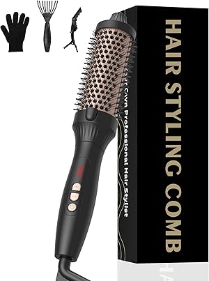 UKLISS Thermobürste 38mm, Thermal Brush 3 in 1, Pro Ionische Thermo Rundbürste mit LCD-Anzeige 120-210℃, Hot Brush Doppelspannung für Reise, zum Haarstyling - Kamm, Lockig, Glatt