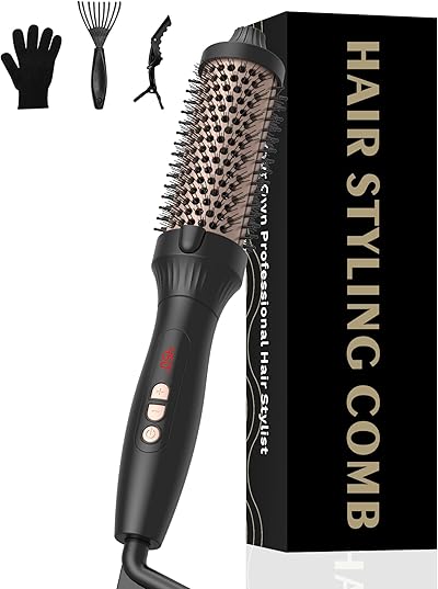 UKLISS Thermobürste 38mm, Thermal Brush 3 in 1, Pro Ionische Thermo Rundbürste mit LCD-Anzeige 120-210℃, Hot Brush Doppelspannung für Reise, zum Haarstyling - Kamm, Lockig, Glatt