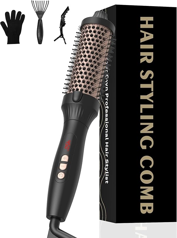 UKLISS Thermobürste 38mm, Thermal Brush 3 in 1, Pro Ionische Thermo Rundbürste mit LCD-Anzeige 120-210℃, Hot Brush Doppelspannung für Reise, zum Haarstyling - Kamm, Lockig, Glatt