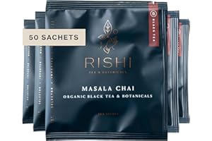 Rishi Tea Masala Chai Black Sachet Tea Bag Blend - Organic, Assam with Whole Spices, Energizing & Caffeinated - 50 Count