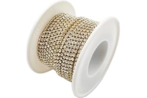 LYFJXX 1 Roll 10 Yard 2MM Crystal Rhinestone Close Chain Trim for DIY Jewelry Crafts DIY Crystal Claw Chain(Gold)