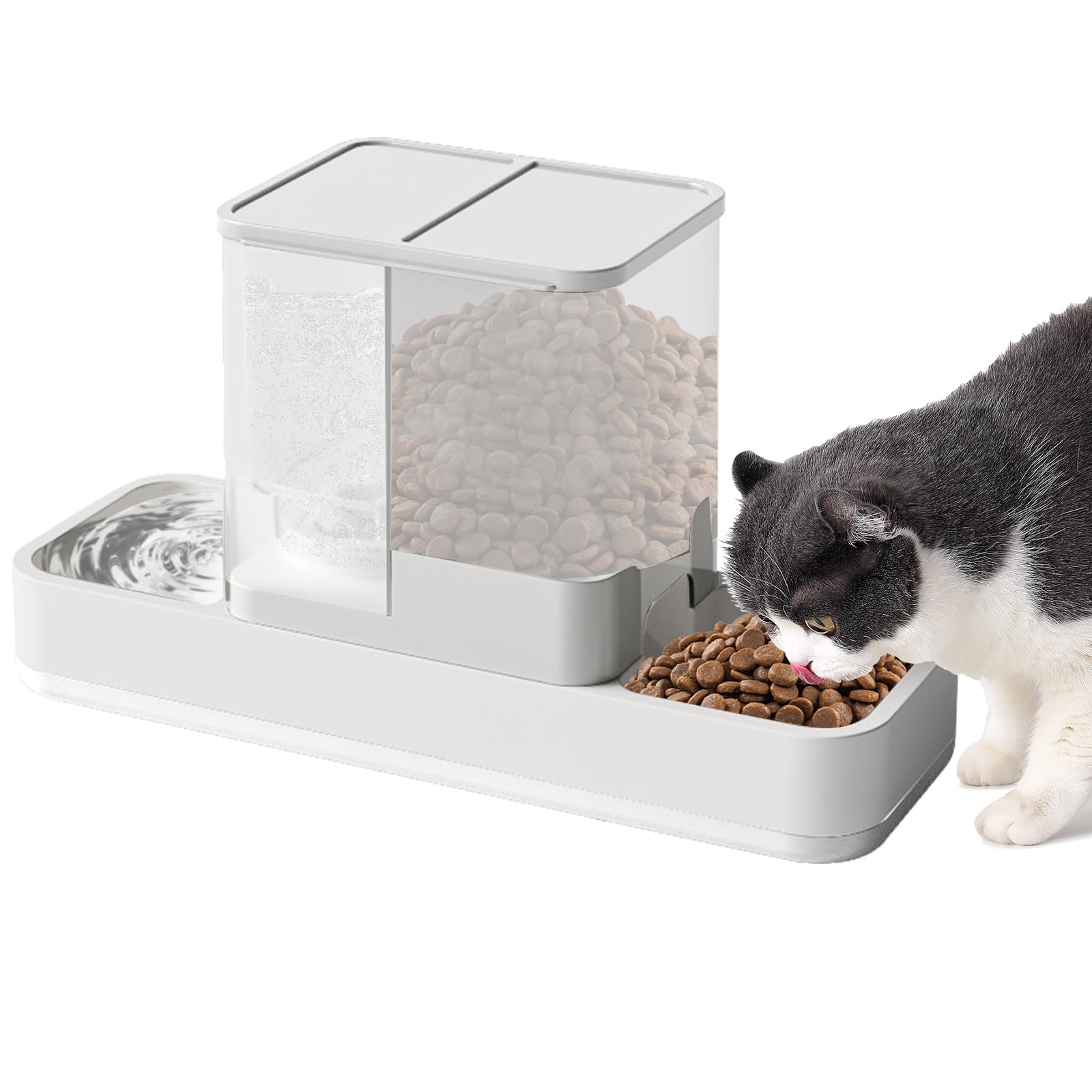 Photo 1 of Yummy Sam Automatic Small Pet Feeder and Water Dispenser, 2 in 1 Gravity Cat Auto Pet Feeder and Waterer Set Feeder Dish for Small Medium Pets Dog Puppy Kitten (White)