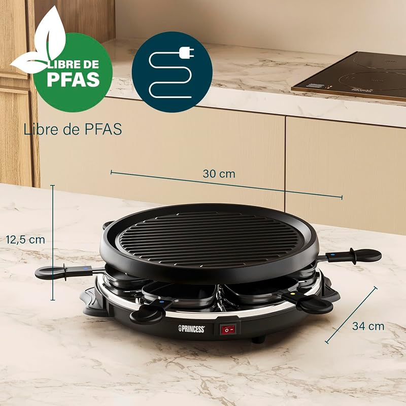 Princess 162725 grill party – raclette para 6 pessoas formato redondo, preto