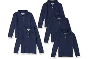 Amazon Essentials Girls and Toddlers' Long-Sleeve Interlock Polo Shirts, Multipacks