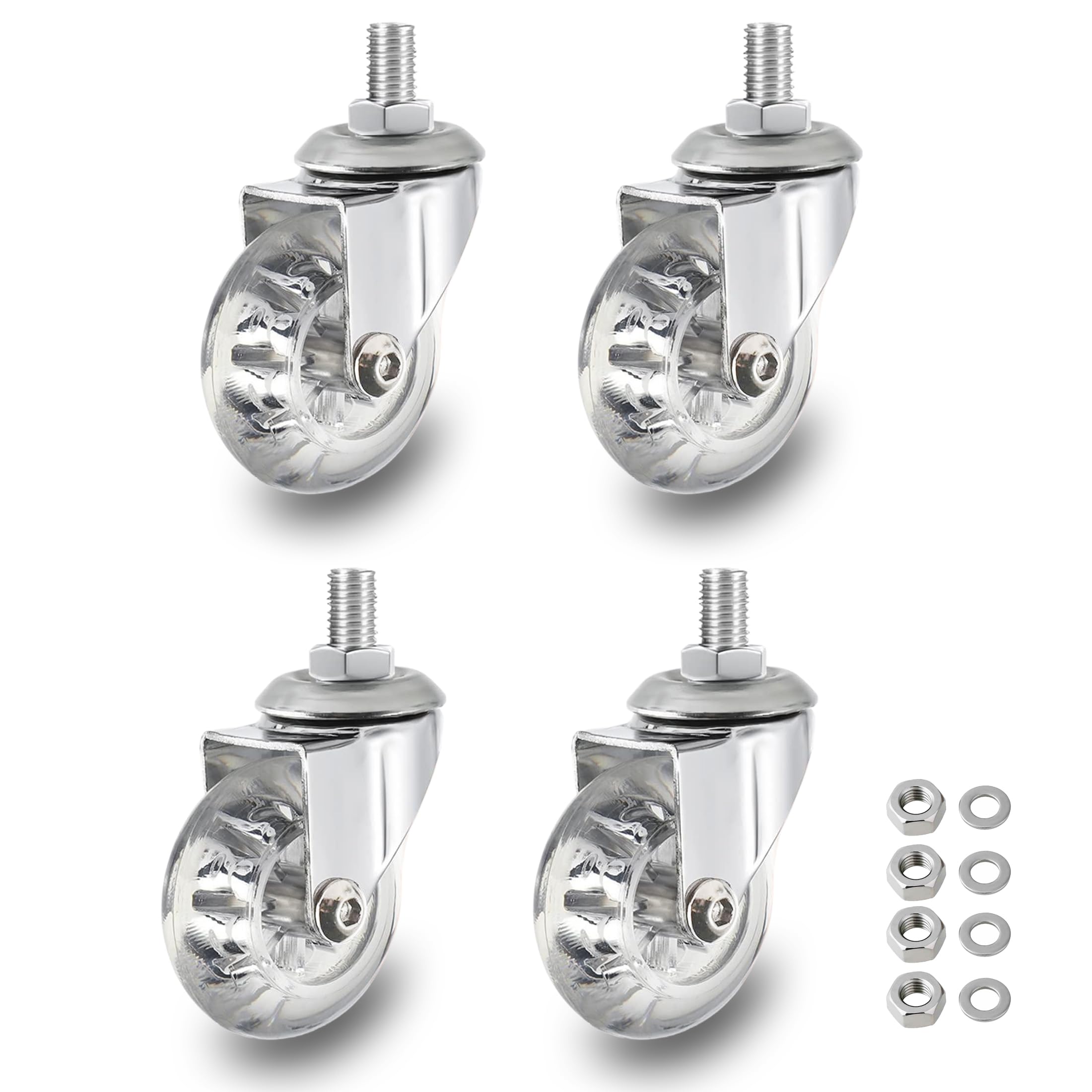 Photo 1 of 2 inch Stem Caster Wheels, M8×15mm Threaded Stem Castors Wheel, 360 Degree Rotated Crystal Clear Wheel,Soft Polyurethane Furniture Wheels for Carts and DIY Projects