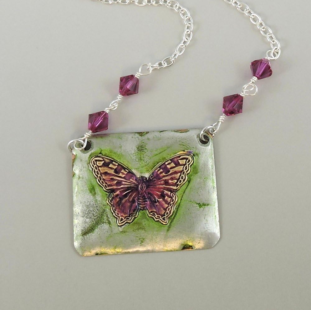 Butterfly Necklace with Stamped Solder Pendant & Swarovski Crystal Elements