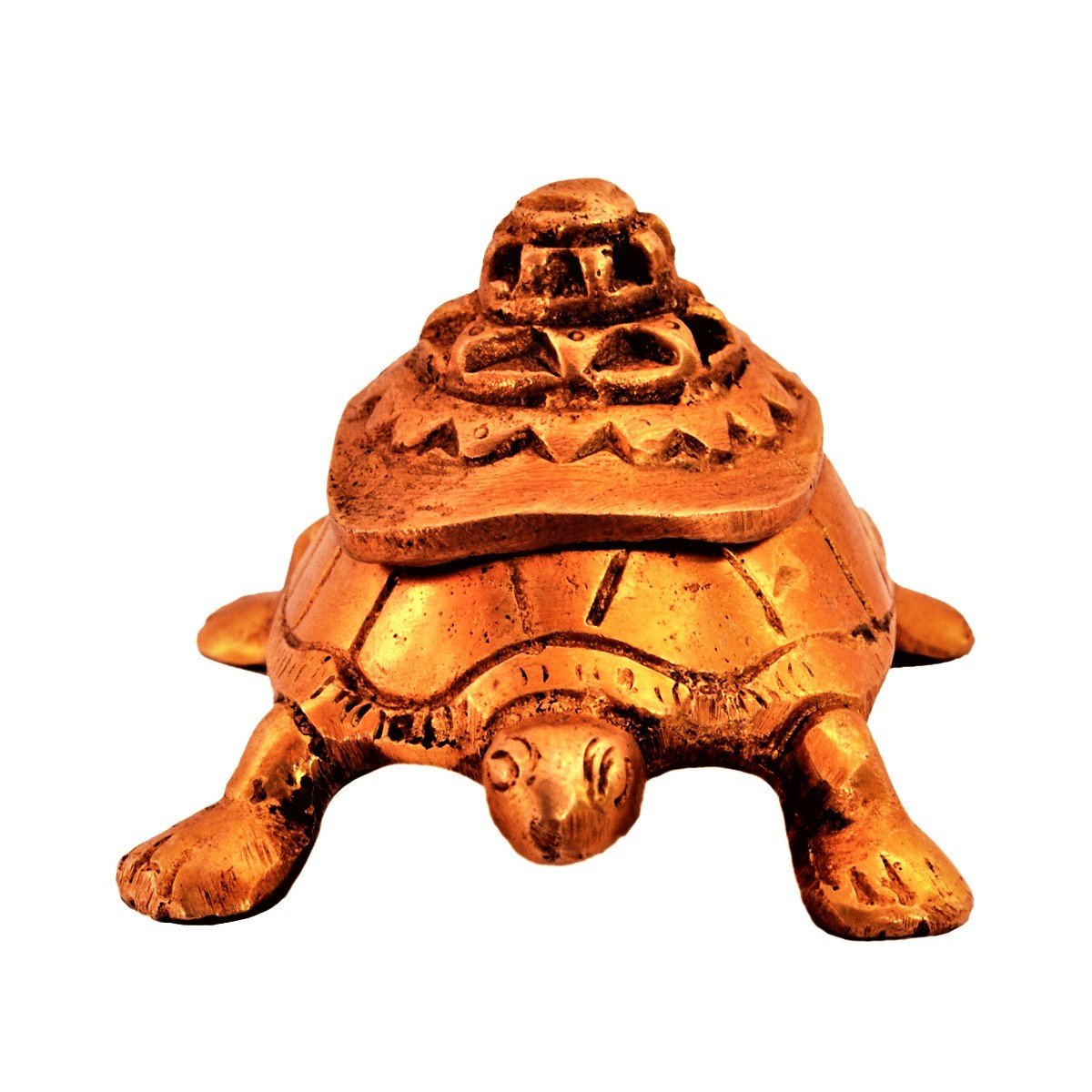 Purpledip Brass Tortoise/Turtle Kumkum Box: Mount Meru On Top & Magic Numbers Lo Shu Square Nine Halls Diagram Underneath; Feng Shui Vaastu Good Luck Charm Gift (11190)