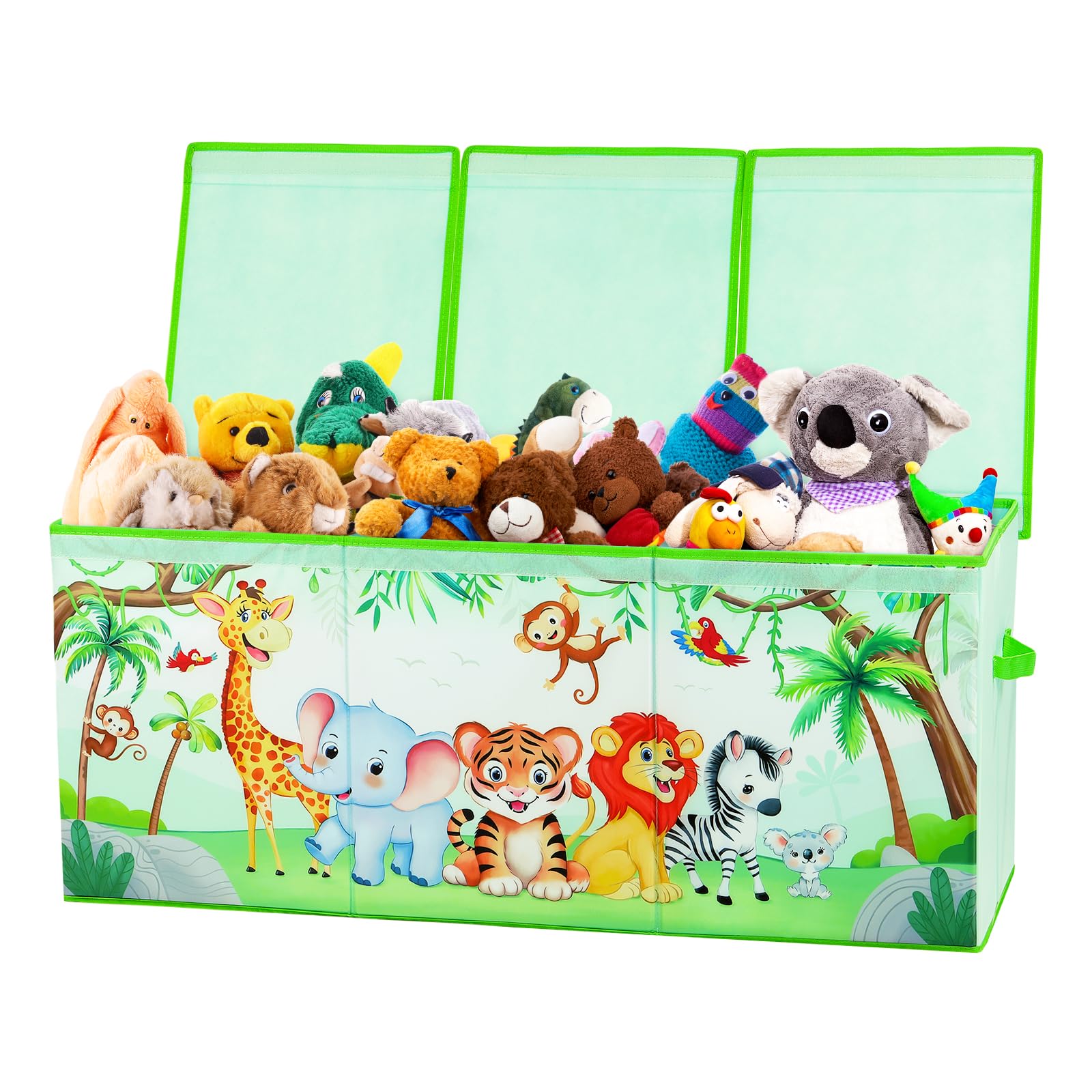 Decalsweet Jungle Animal Extra Large Kids Toy Storage Box with Lid,Foldable Oxford Toy Storage Organizer Box for Girls Boys-96×32×40cm-Lightweight Toy Chest with Handles for Bedroom Nursery