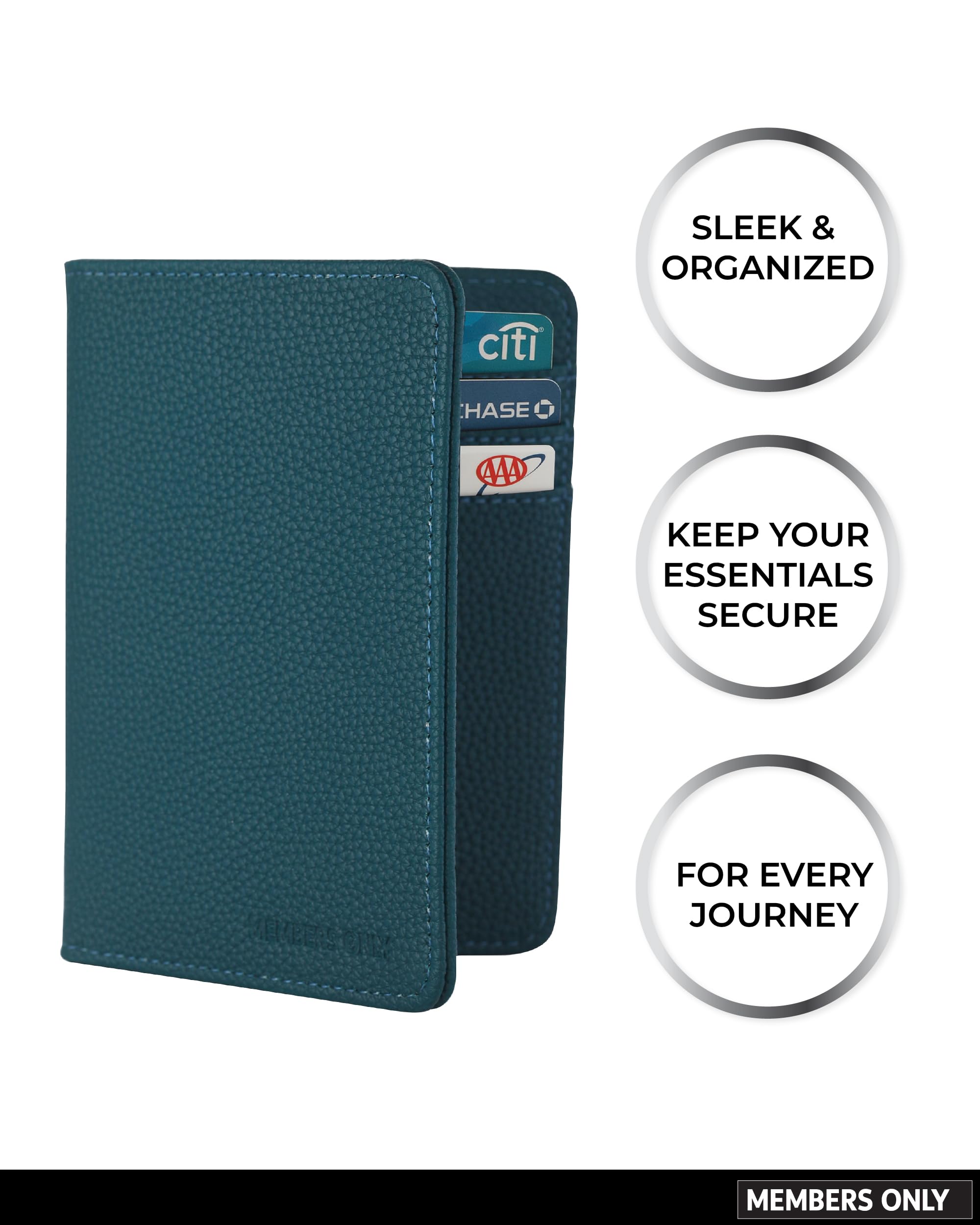 Members Only Debossed Passport Holder RFID Blocking, Passport Book Holder, Travel Must Haves (Slate Blue)