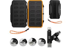 K&F CONCEPT 36 Slots Memory Card Case for 12 SD Cards and 24 Micro SD Cards, with External 4 in 1 Type C/USB 2.0/ Lightning/M
