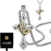 LUSSO 925 Sterling Silver Crown Cross Necklace For Men - Retro Crucifix Of Thorns Pendant, Jesus Christ Cross Chain With Diadem, Faith Cross Jewelry, Vintage Cross Necklace For Women
