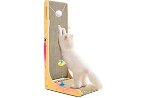 Paroto Cat Scratcher, L Shaped Cat Scratcher, 29.5 Inch Cat Scratching Board, Cat Scratchers for Indoor Cats Wall Mounted with 1 Bells, 3 Fur Balls, 1 Dolls and Catnip, X-Large