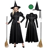 Clarisbelle Women Halloween Gothic Cosplay Wizad Elpheba Adult Costume Maxi Wicked Witch Evil Sorceress Outfit Black M