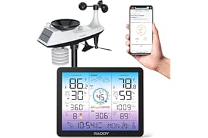 Raddy VP7 Wi-Fi Weather Station, 15-in-1 Wireless Weather Station Indoor Outdoor with Rain Gauge, Wind Speed, Temperature Hum