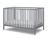 Sorelle Furniture Happy 3-in-1 Convertible Crib, Baby Crib to Toddler Bed, Sustainable Beech Wood, Non-Toxic Finish, Nursery Furniture - Gray