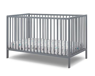 Sorelle Furniture Happy 3-in-1 Convertible Crib, Baby Crib to Toddler Bed, Sustainable Beech Wood, Non-Toxic Finish, Nursery Furniture - Gray
