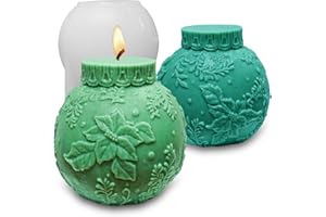 Japleed Christmas Ball Candle Molds, Christmas Ornament Chocolate Cake Mold 3D Holiday Embossed Sphere Silicone Molds for Epoxy Resin Candle Soap Wax Casting DIY Art Craft Xmas Decor (Holly)