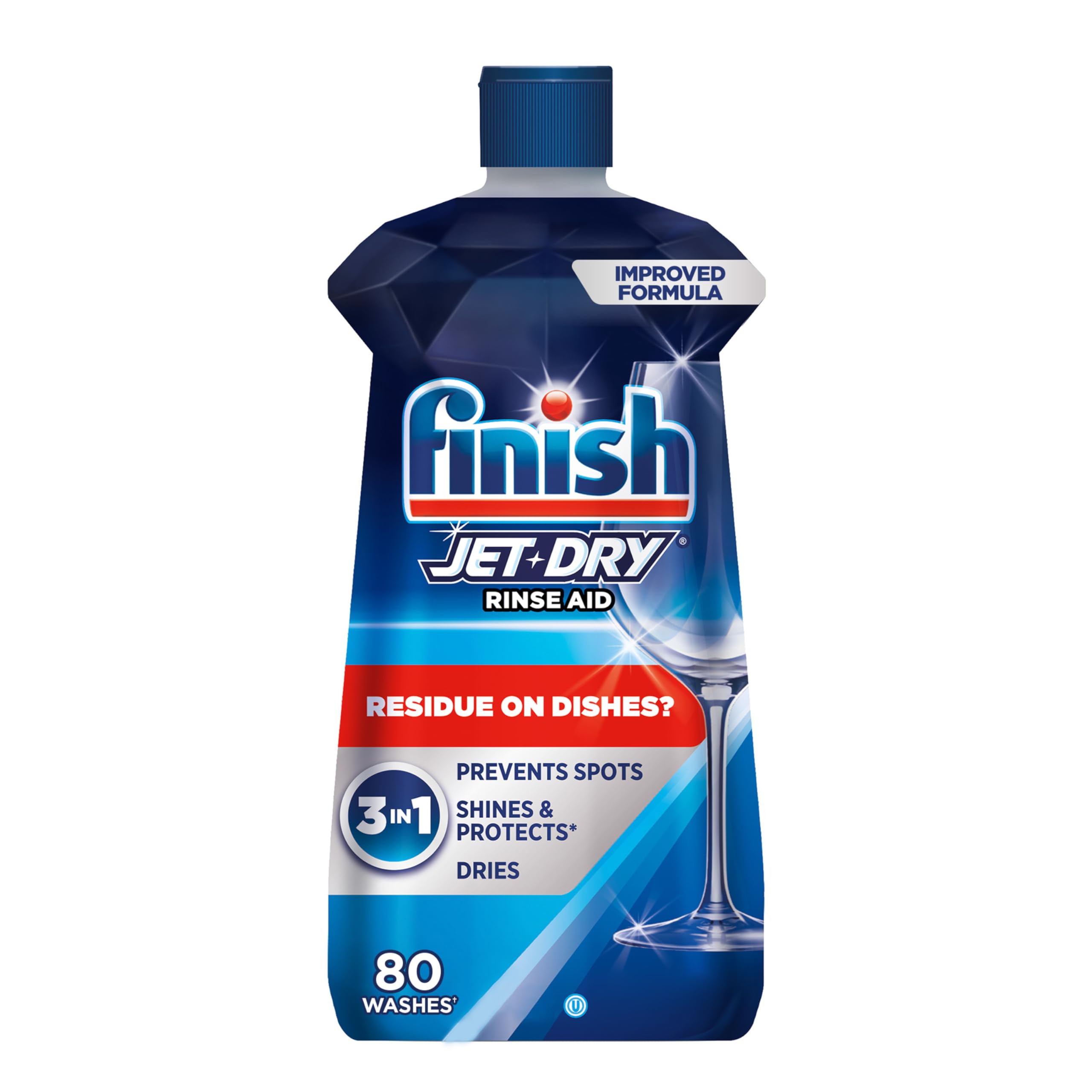 Finish Jet-Dry Dishwasher Rinse Aid, Compatible with Dishwasher Detergent, Prevents Spots & Residues, Dries, Shine & Protects, 8.45 oz, 80 Washes.