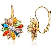 Barzel 18K Gold Plated Flower Earrings - Colorful Lotus Flower Earrings For Women - Made in Brazil