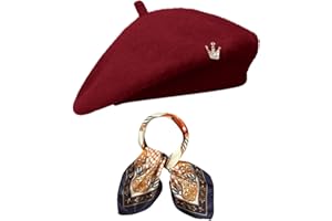 Jamntower 3 Pcs Wool Beret Solid Color French Beanie Hat with Silky Scarf Brooch for Women Girls Gift