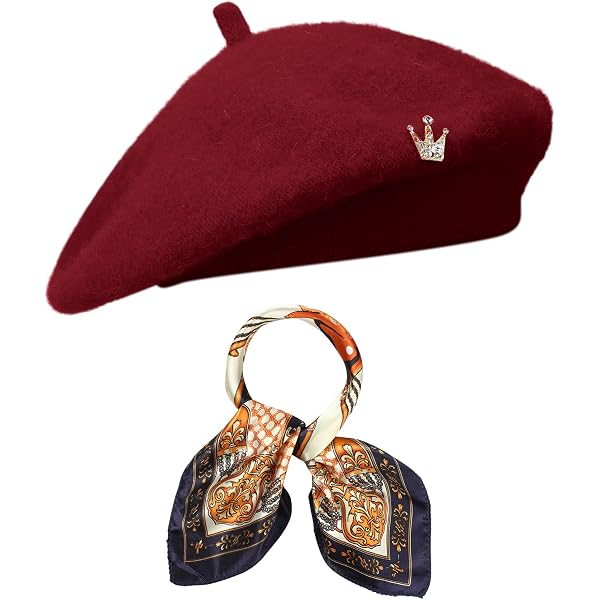SATINIOR 6 Pieces Wool Beret Hat with Silky Scarf Brooch  display picture 3