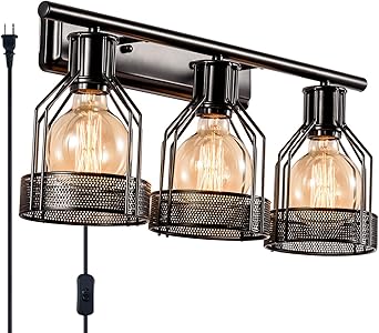 Black Vanity Light Industrial Bathroom 3 Lights Retro Cage Wall Sconce Metal Shade Vintage Wall Lights Fixtures For Indoor Home Dressing Table Mirror Cabinet Vanity Table Bulb Not Included Amazon Ca Electronics