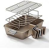 Armorbear Turkey Roasting Pan with Rack Non stick Carbon Steel Roaster 16x11 Inch, Dishwasher Safe, Deep Baking Broiler Pan for Oven Chicken, Bacon, Golden