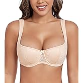 DotVol Women's Plus Size Wide Straps Lace Demi Underwire Lightly Padded Balconette Bra