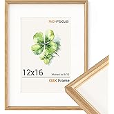RICHFOCUS 12x16 Picture Frame Matted to 9x12 Photo USA-Sourced Natural Oak Wood 12 by 16 Poster Frame with Tempered Glass - Horizontal or Vertical Wall Mount Gallery Display Art Photo Painting