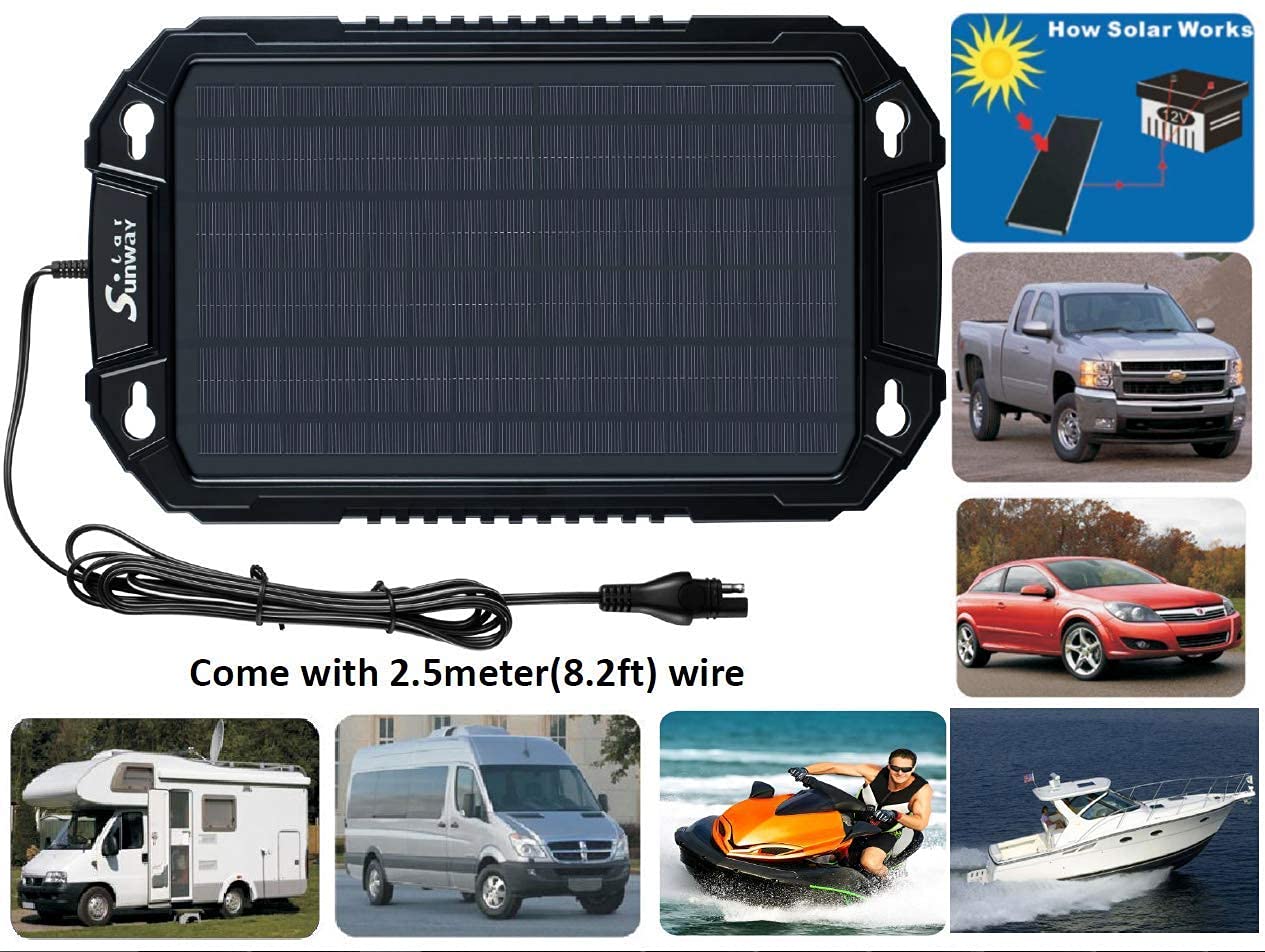 Sunway Solar Car Battery Trickle Charger & Maintainer 12Volt 8W Solar Panel Power Charger kit Portable Waterproof for Automotive RV Marine Boat Truck Motorcycle Trailer Tractor Powersports Snowmobile