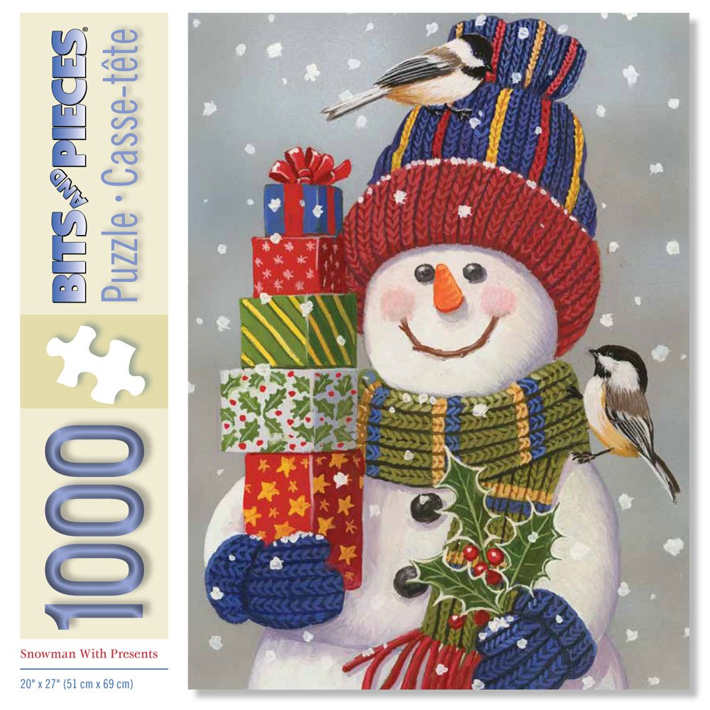 Bits and Pieces - 1000 Piece Jigsaw Puzzle - Snowman with Presents, Snowman, Christmas - by Artist William Vanderdasson - 1000 pc Jigsaw