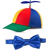 Sintege Propeller Hat with Bowtie, Spinner Helicopter Cap Adults | Rainbow Nerd Silly Twirly Pinwheel Wacky hat with Spinner and Adjustable Bowtie for Costumes,hat with propeller on top