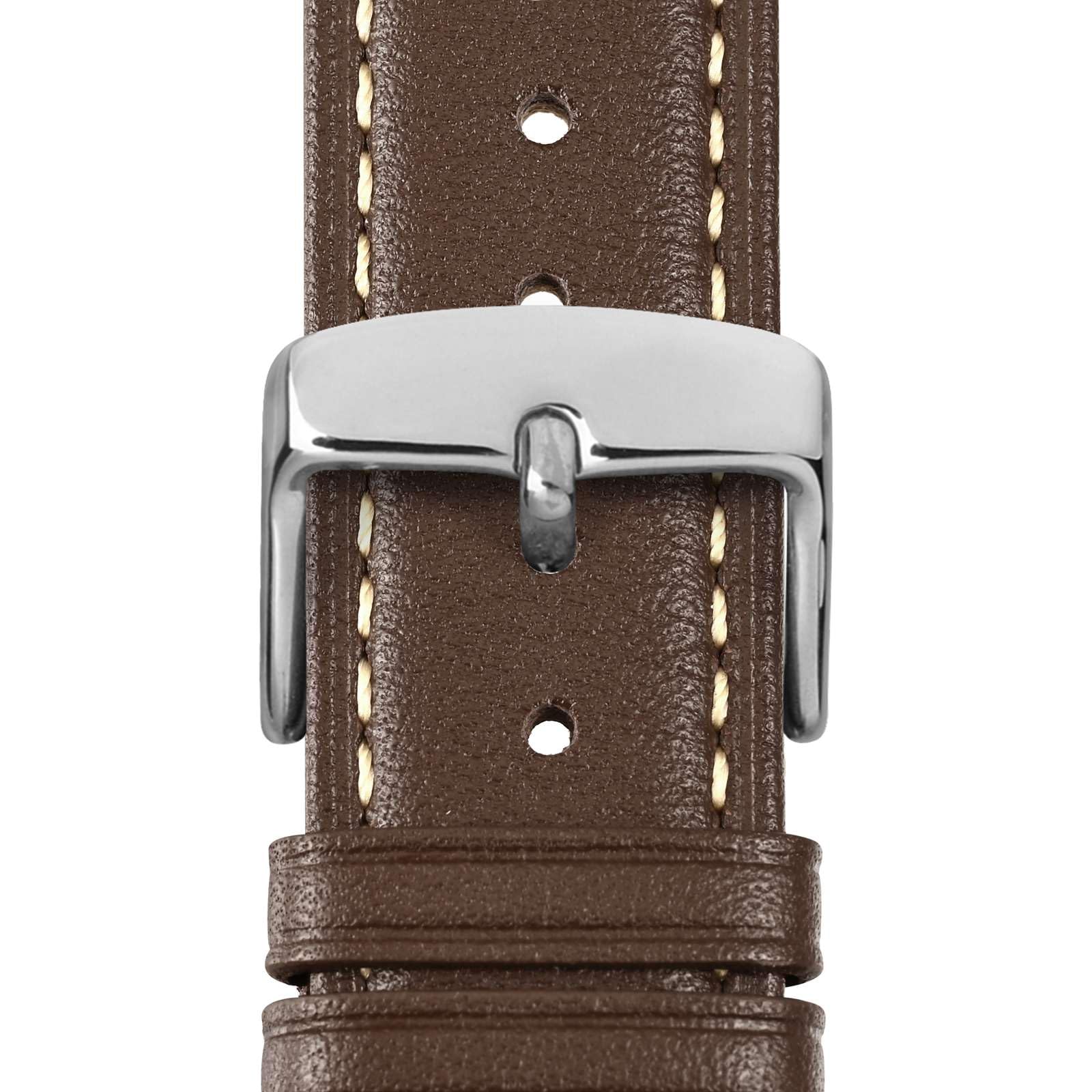 WOCCI 20mm Vintage Leather Watch Band for Men and Women, Silver Buckle (Dark Brown/Contrasting Stitch)