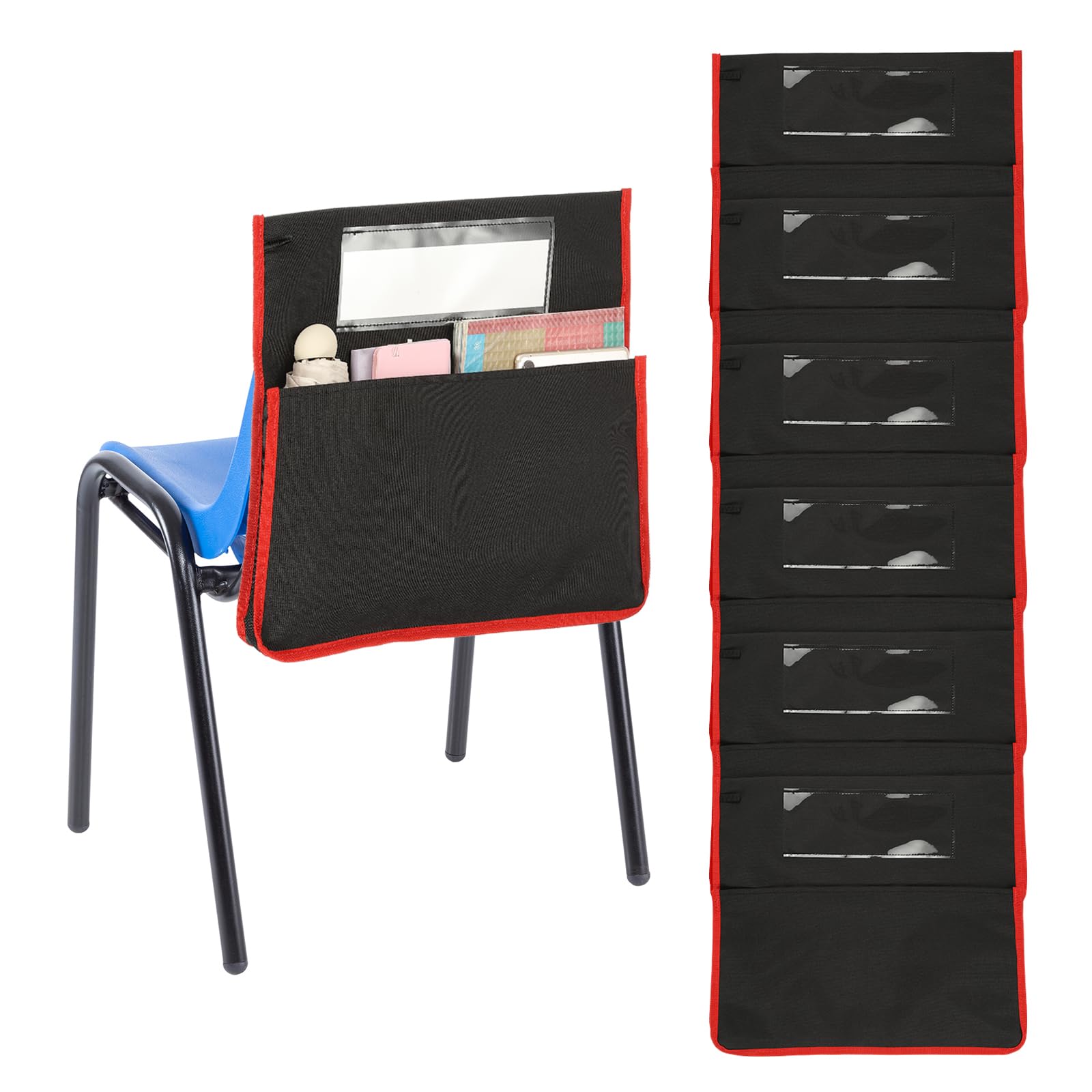 PATIKIL Red Chair Pockets for Classroom, 12 Pack Classroom Chair Pockets Length 16.5" Width 15.4" Seat Pockets Sacks with Blank Name Slot for Classroom Chairs