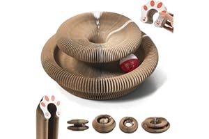 COSOWO Kitty Kurlz Magic Organ Cat Toy, Foldable Infinity Style Cat Scratching Board Toy by Recycled Cardboard, Durable Interactive Accordion Toys with a Ball for Indoor Cats, Auburn