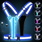 Fitense LED Reflective Running Vest with Phone Holder, Rechargeable 5 Colors Light Up Running Lights for Runners High Visibility Night Safety Gear, Adjustable for Men Women
