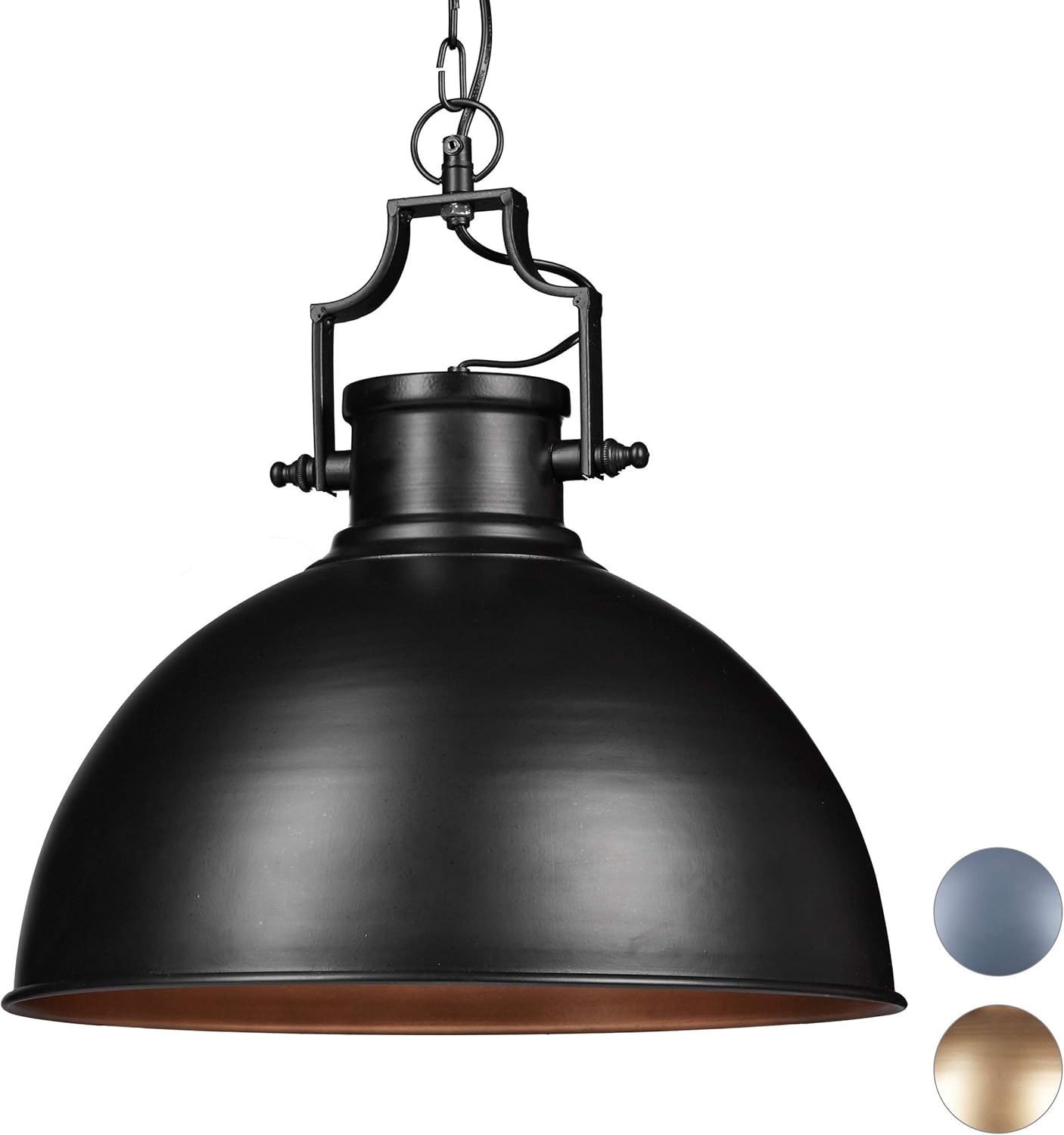 Relaxdays Industrial Design Pendant Light in Shabby Look, Decor for Dining Room, LED, Hanging Lamp, D=40.5 cm, Black, Metal, 40 W