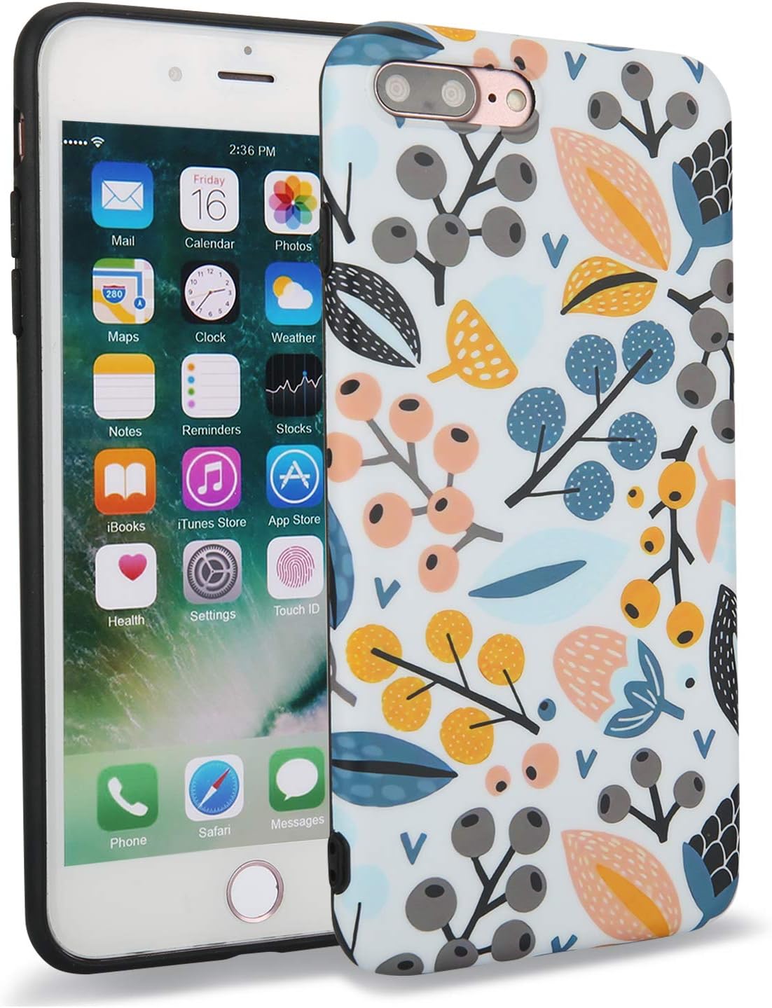 Feelingjoy Cell Phone Case Compatible iPhone 7 Plus 8 Plus IMD Green Yellow Floral Pinecone Poppy Protective Cover for Girls Women (Pinecone,7P/8P)