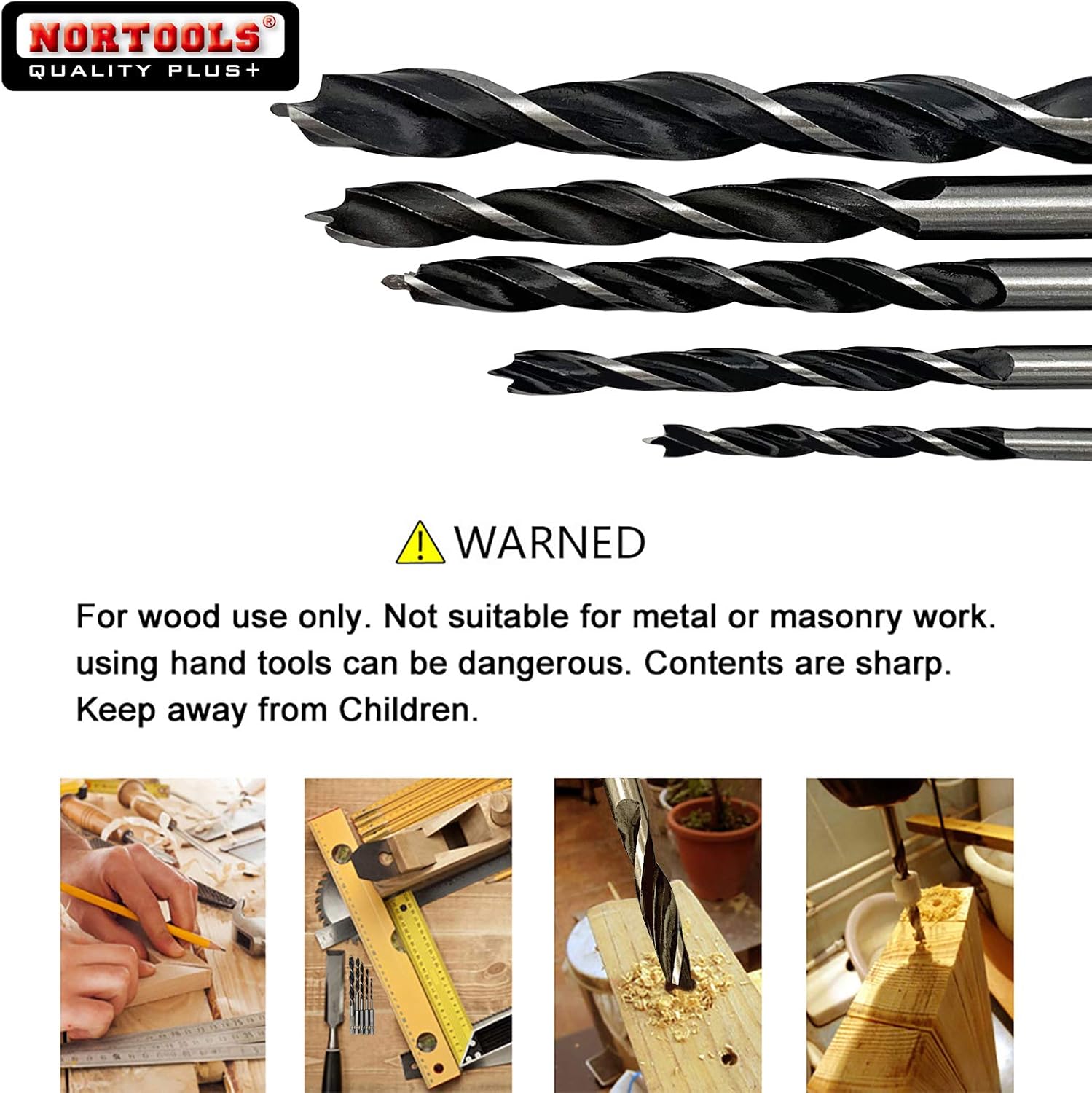 NORTOOLS Brad Point Wood Drill Bit Set including 1/4 inch Hex Shank 5 PCS HCS Wooden Drills for Woodworking DIY Lover Carpenter 3 4 5 6 8 mm - Image 5
