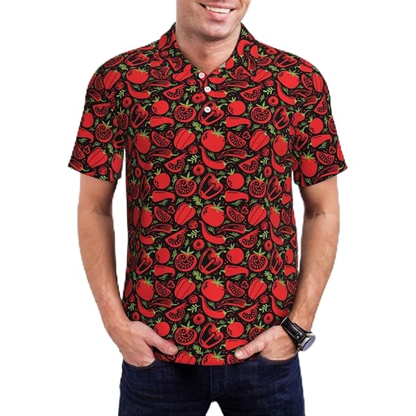 Mosytuky Tomato Print Golf Shirts for Men Dry Fit Performance