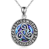 YFN Viking Jewelry for Women Triskele Necklace Sterling Silver Runes Triple Spiral Triskelion Pendant Abalone Shell Nordic Amulet Celtic Irish jewelry for Women